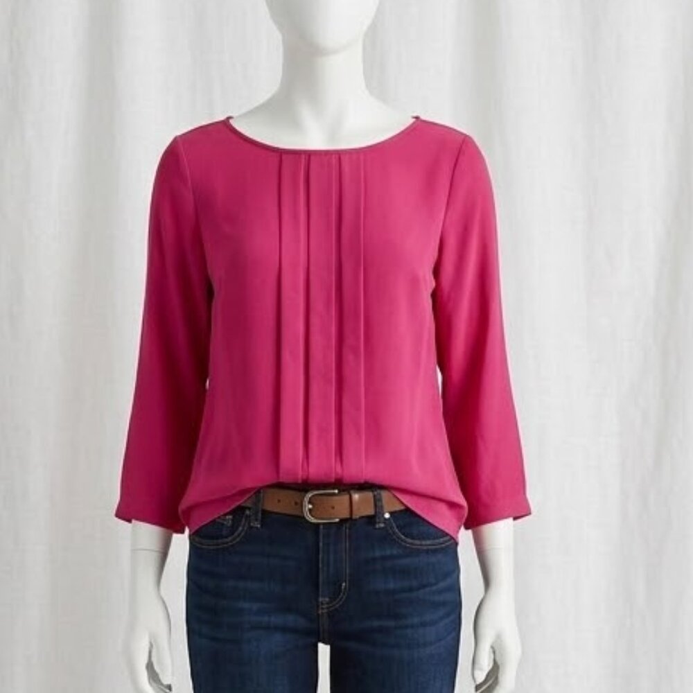 NWT Loft Pleated Magenta Workwear Blouse Women Size L - Picture 2 of 14